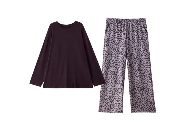 俏薇妮 春秋款纯棉带胸垫一体豹纹长袖可外穿家居服睡衣套装 女款