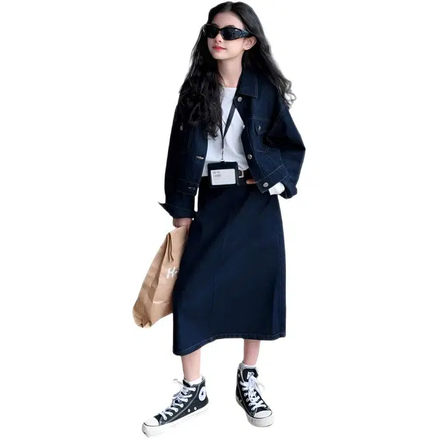 儿童款 木木兔裙装套装 时髦洋气秋季女童裙子 大童 牛仔裙两件套 柔软百搭潮流青春时尚