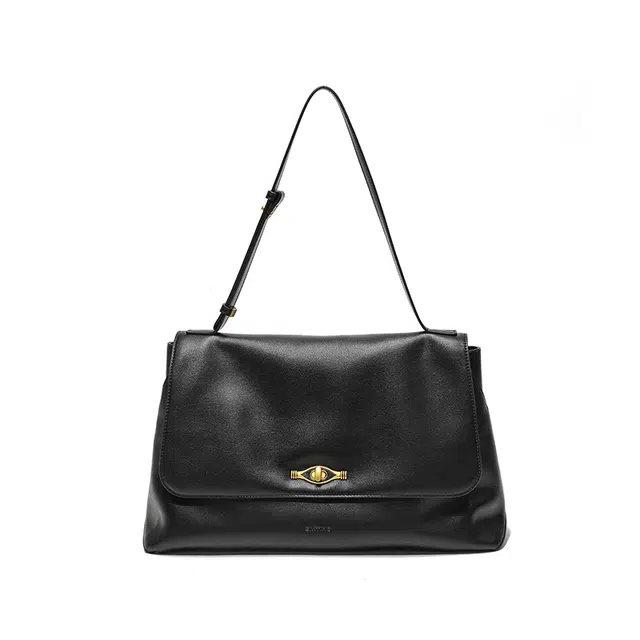 西木汀 云影 小众设计高级感通勤百搭时尚托特包 牛剖层革 单肩包 常规 女款 深邃黑/米白色