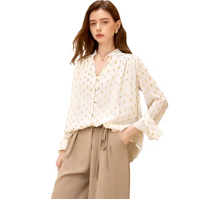 她池 文艺风单排扣设计感撞色垂感正肩长袖衬衫 女款