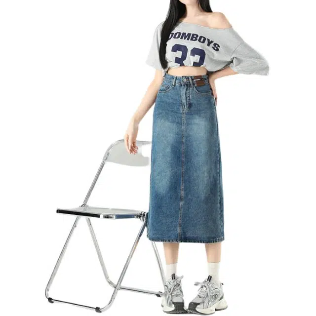 淑好百 显瘦百搭中长款宽松型牛仔长裙 女款