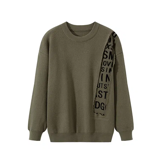 潮流设计感拼接针织落肩袖卫衣毛衣 男女同款