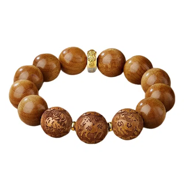 宣华意 国潮新中式复古风时尚高档 文玩佛珠 精美雕刻 六合生肖 盘玩念珠 招财纳福貔貅#好运 楠木 手串 男女同款情侣款