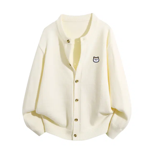 吾皇猫 简约纯色小众慵懒高级感圆领单排扣开衫舒适百搭柔软亲肤休闲宽松通勤外套针织衫毛衣 女款