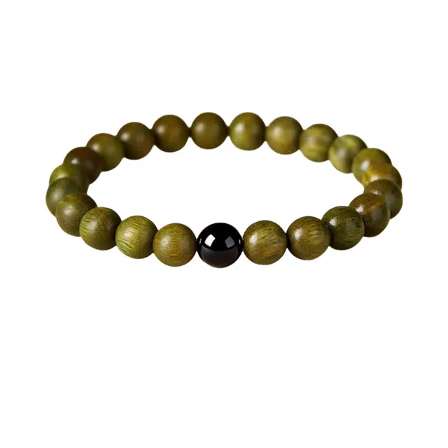 吉千年 【高品质黑曜石】新中式复古潮流风 好运 转运 招财进宝 檀星坠设计款 百年高油密老料 绿檀 手串 男女同款情侣款