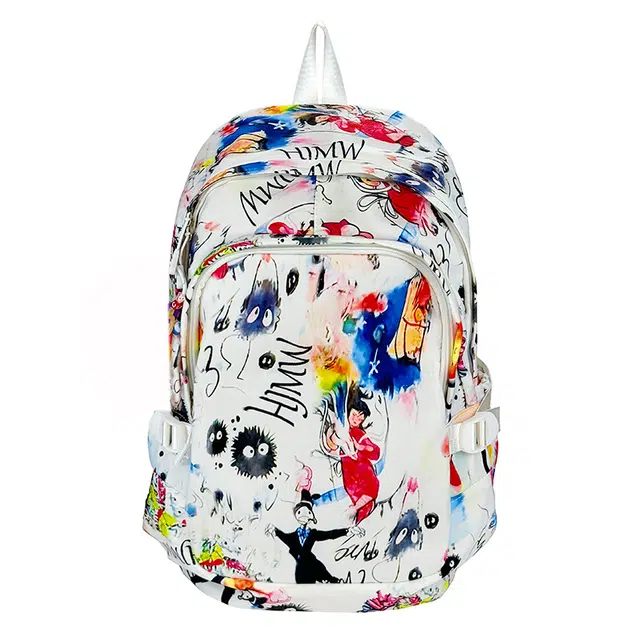 帕克熊 天马行空的想象力水彩卡通涂鸦个性小众炫酷初高中学生上课 牛津布 书包背包双肩包 男女同款情侣款 红色/绿色