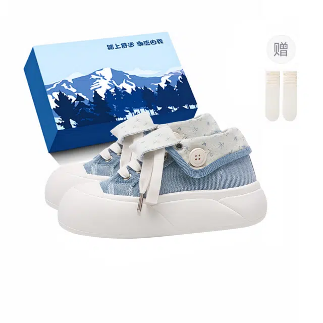 小鹿米利 圆头厚底小众休闲 可爱时尚校园通勤 包裹性耐磨增高 低帮 板鞋 女 牛仔蓝