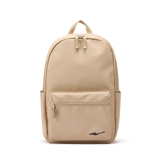 鸿星尔克 书包大学生上课通勤纯色百搭休闲简约大容量 织物 双肩包 男女同款情侣款 沙丘色