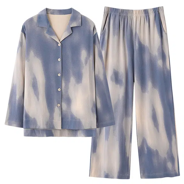 俏霓桐 春秋季简约时尚潮流晕染优雅休闲纯棉亲肤长袖长裤家居服可外穿睡衣套装 女款