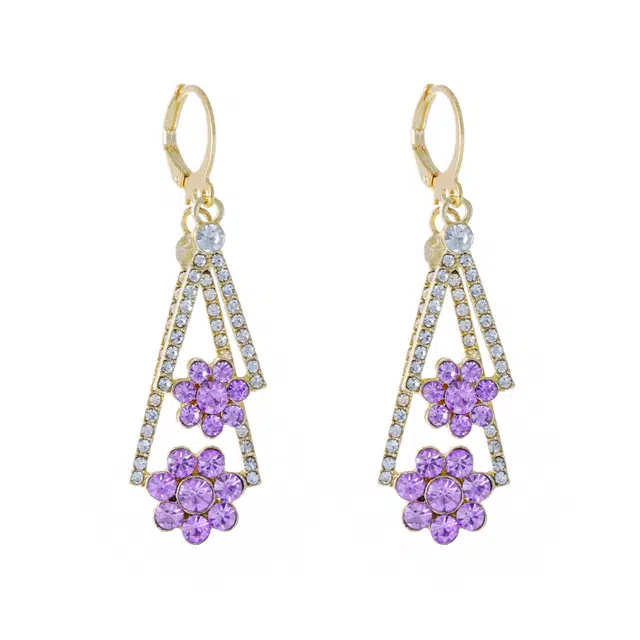 澜耀 紫菱扇影 紫钻花朵扇形 轻奢高级感小众 铜合金 耳环 女款