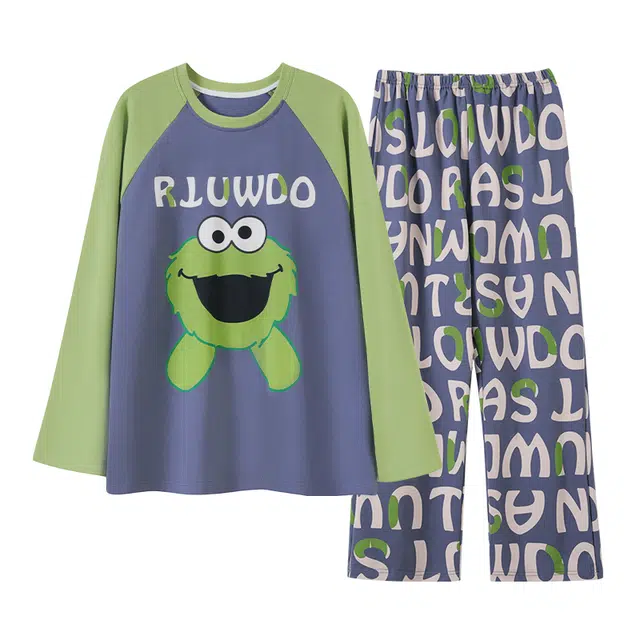 俏霓桐 春秋款高颜值搞怪卡通时尚休闲简约青少年纯棉亲肤长袖长裤家居服可外穿睡衣套装 男款
