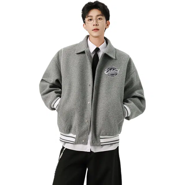 佐菲利  美式复古外套针织潮酷夹克肌理感休闲百搭学院风上衣潮棒球服 男女同款