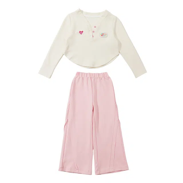 蓝彩何休闲运动套装 女童韩版德绒打底衫爱心甜美中小童装春秋款时髦长袖上衣