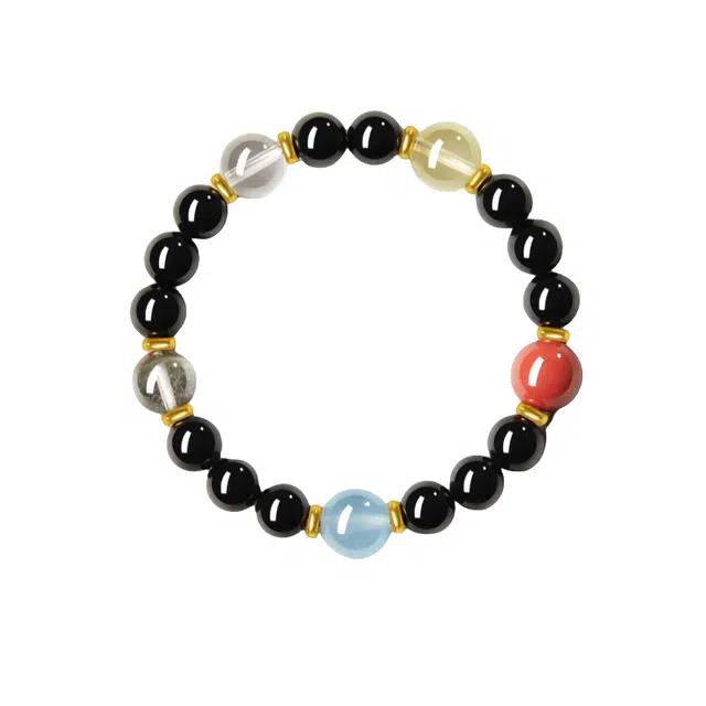 子婳 五行白水晶护身符补金木水火土招财转运珠平安顺逐小众时尚优雅百搭珠串#好运 黑曜石 手串 男女同款情侣款