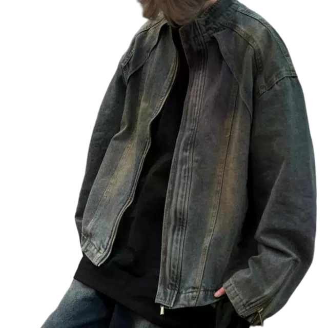 北极绒 复古水洗做旧立领痞帅宽松牛仔外套 男款