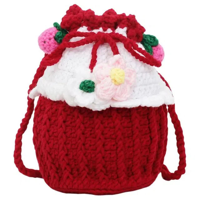 帕克熊 可爱百搭小巧 毛线 单肩包 常规 女款 红色/黄色