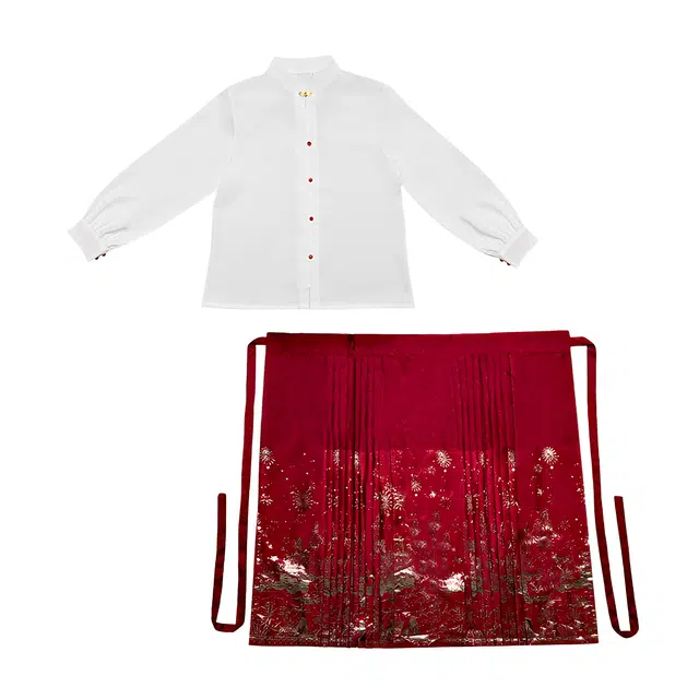 荟萃阁 新中式国风立领长袖衬衫一片式重工织金刺绣马面裙裙装套装 女款