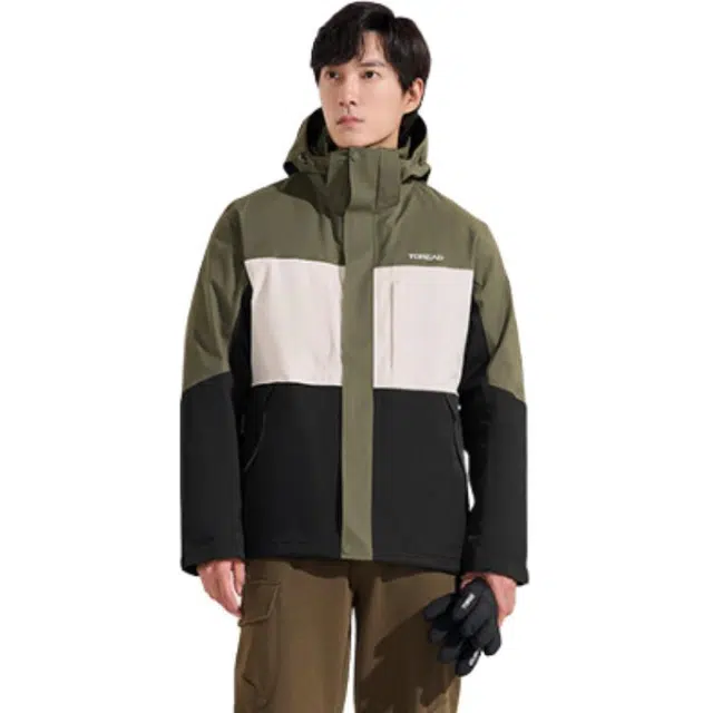 探路者  户外休闲舒适三合一  防水防风保暖防泼水冲锋衣 男款 极地白\军绿\黑色