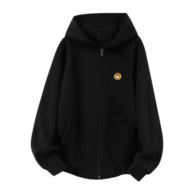 吾皇猫 美式复古高街简约基础款学院风连帽开衫针织上衣慵懒风时尚双拉链外套潮流潮牌痞帅百搭高级感长袖毛衣 男女同款