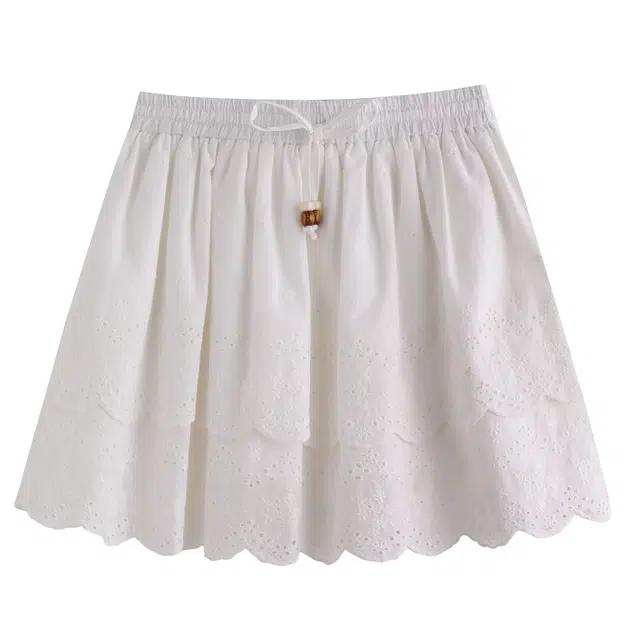 花栗鼠小姐 法式小蛋糕半裙 复古法式优雅高腰宽松显瘦显腿长镂空刺绣通勤度假简约百搭休闲短裙 女款