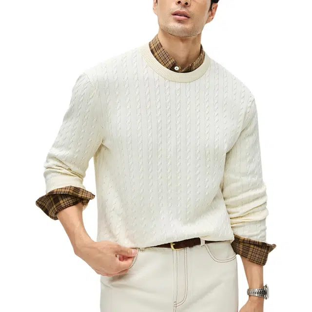 丹宁哲学 棉扭花纹理舒适纯色时尚都市针织衫 男款
