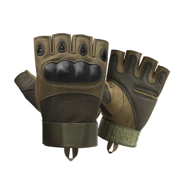 南极人 战术军迷户外骑行摩托车健身登山训练攀岩防滑耐磨硬壳防护透气露指触屏 半指 运动手套 男款