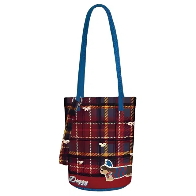 奥松 复古撞色时尚设计感 绒面科技布 水桶包单肩包 女款 红色/蓝色