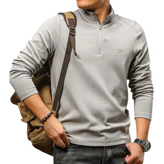 季言 弹力莫代尔男士半拉链立领长袖运动休闲套头保暖打底上衣卫衣 男款