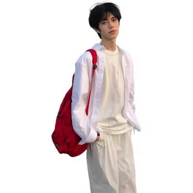 单爵 少年感长袖男秋美式复古情侣衬衣衬衫 男女同款