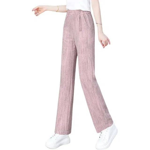 缪斯的诱惑 时尚潮流纯色简约百搭出街通勤舒适亲肤柔软透气高腰显瘦宽松阔腿裤潮流长裤扎染拖地直筒裤刺绣系带拖地垂感国风休闲裤 女款