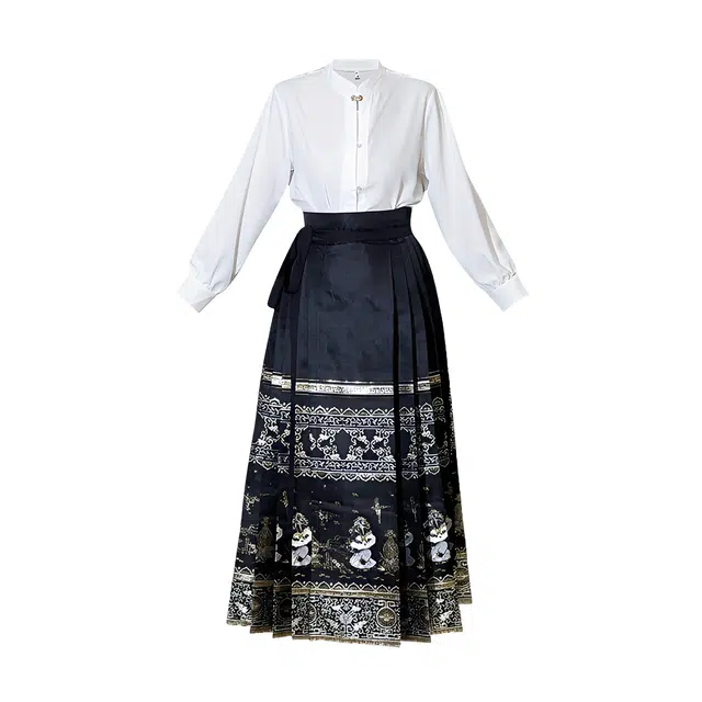 荟萃阁 植物花卉高腰合身立领适中长袖裙装套装 女款