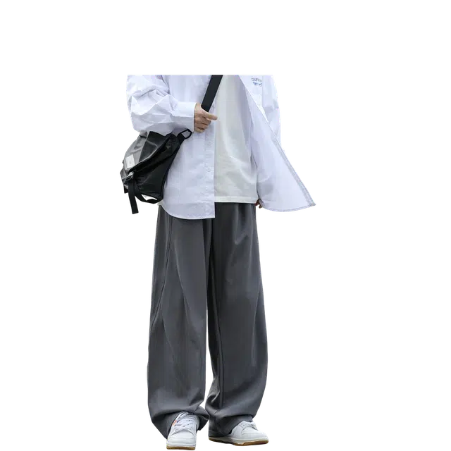 港仔文艺男 垂感拼接解构褶皱直筒户外运动日系西裤纯色百搭简约宽松休闲裤 男女同款