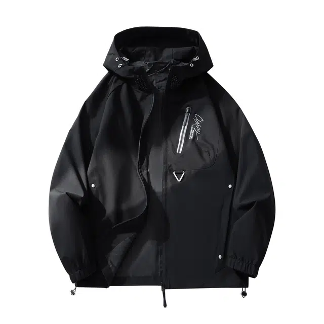 敦煌博物馆 美式复古山系户外防风保暖连帽拉链宽松舒适长袖字母纯色简约夹克 男女同款