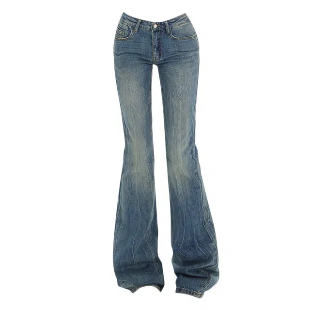 拾籍 时尚感性百搭风格微喇剪裁早秋低腰显瘦修身设计弹力喇叭牛仔裤 女款