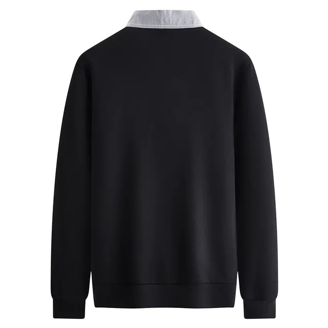 与狼共舞 假两件时尚条纹撞色拼接翻领高棉亲肤超柔软弹力舒适卫衣 男款