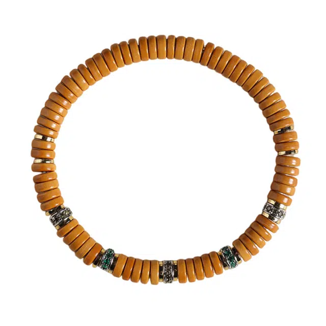 聆听花开 新中式直切药片搭配微镶彩钻老钱风复古单圈#好运 橄榄核 手串 男女同款情侣款