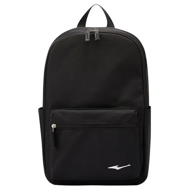 鸿星尔克 书包大学生上课通勤纯色百搭休闲简约大容量 纺织织物 双肩包 常规 男女同款情侣款 正黑
