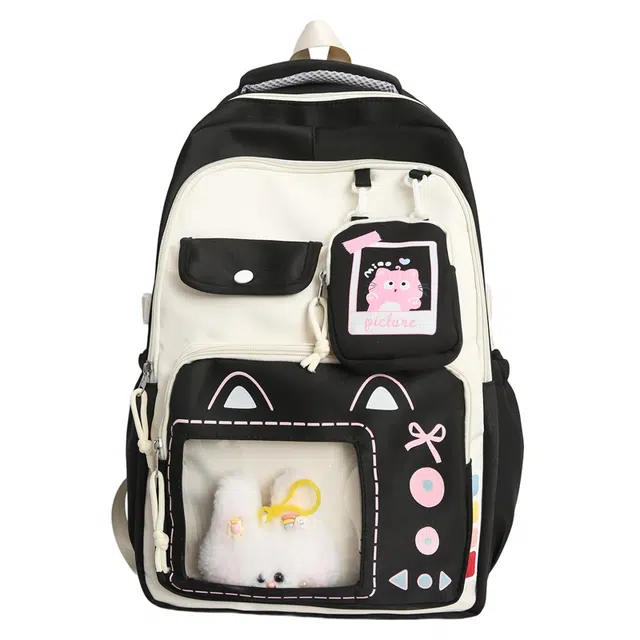 草丛喵喵喵 可爱卡通高颜值时尚百搭简约轻便 尼龙 双肩包 常规 女款 多色