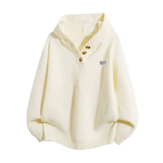 吾皇猫 韩系高级感条纹连帽三粒扣设计舒适慵懒软糯套头宽松百搭长袖针织衫毛衣 男女同款