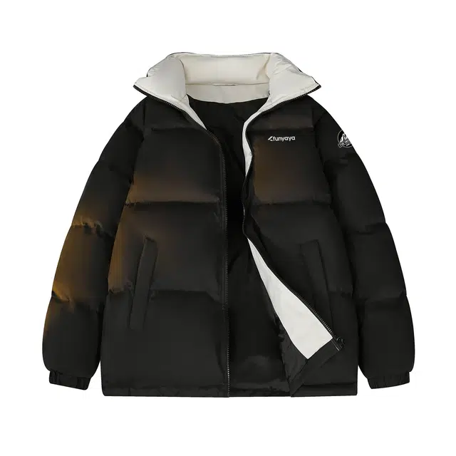 鸭鸭 基础款简约解构创意字母品牌厚板设计运动休闲山系潮流户外撞色防风防寒宽松百搭通勤无性别主义保暖立领棉衣羽绒服 男女同款