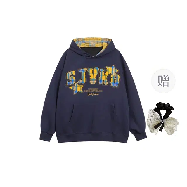 涂诗菲 韩版小众刺绣花设计感百搭显瘦连帽长袖上衣卫衣 男女同款