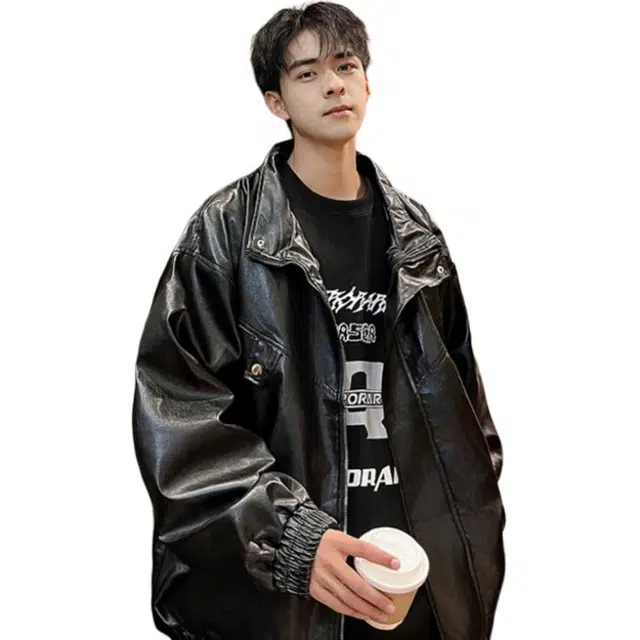 地界二 秋季机车服休闲运动宽松上衣潮牌复古个性夹克外套 男款