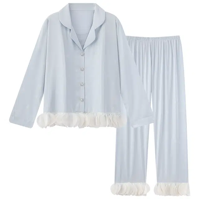 顶瓜瓜 蝴蝶甜美风翻领长袖长裤家居服睡衣套装 女款