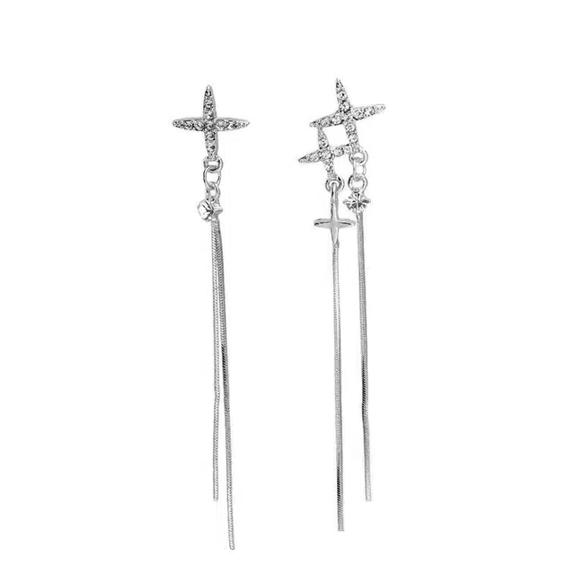 澜耀 星芒十字 不对称钻饰十字流苏轻奢高级感小众气质耳饰 铜合金 耳环 女款