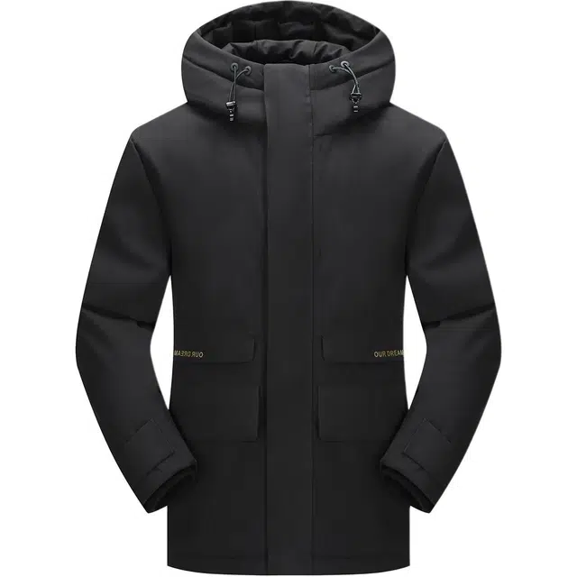 鸭鸭 纯色连帽加厚大口袋羽绒服 男款