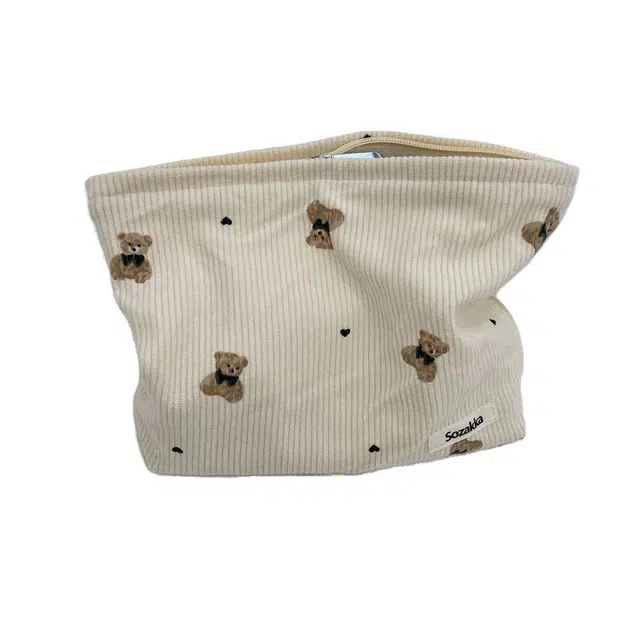 格安诺可爱小熊灯芯绒化妆包便携手拿包收纳袋化妆品包 便携收纳防尘