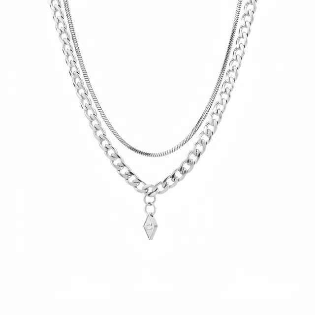 阿葱饰品 双层叠戴蛇骨古巴 闪耀星芒个性潮流优雅冷酷气质简约百搭小众创意设计 日常休闲通勤穿搭#好运 钛钢 项链 男女同款情侣款