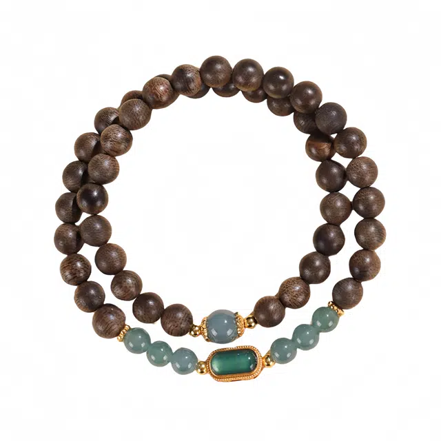 丰运阁 檀翠双辉国朝风文艺复古叠戴双圈 平安招财纳福上岸转运 小众设计文玩好运 檀木 手串 男女同款情侣款