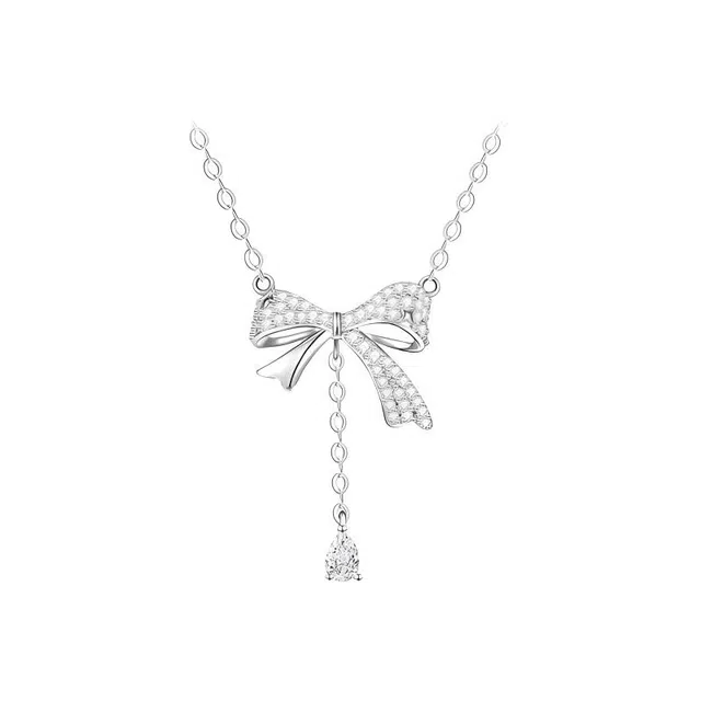 福柚 【 可定制 刻字】灵动蝴蝶结镂空满钻蝴蝶结锁骨链小众设计甜美流苏出游约会百搭配饰礼盒装#好运 合金 项链 女款