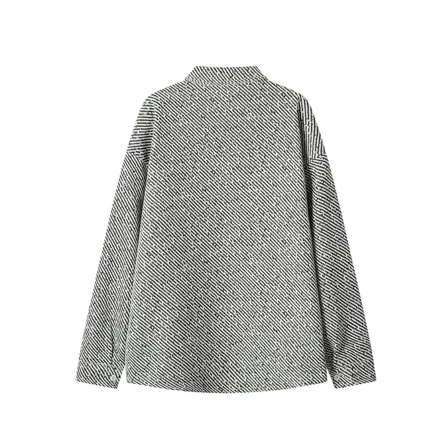 哲源 美式复古简约高街风长袖秋季小香风重磅针织提花条纹设计感上衣潮牌百搭宽松大码日常通勤休闲衬衫 男女同款